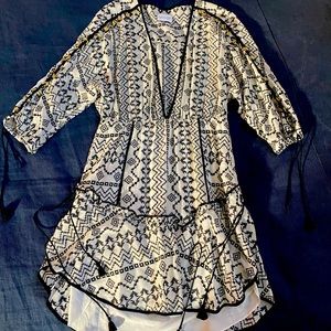 Saylor Deep V black & white embroidered dress